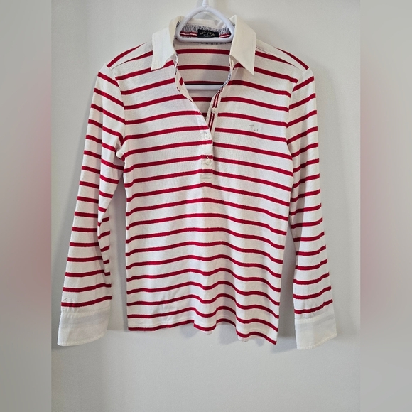 Paul Shark Yaht Retro Polo Red White Striped Long Sleeve Cotton Shirt Size XS - Picture 2 of 7